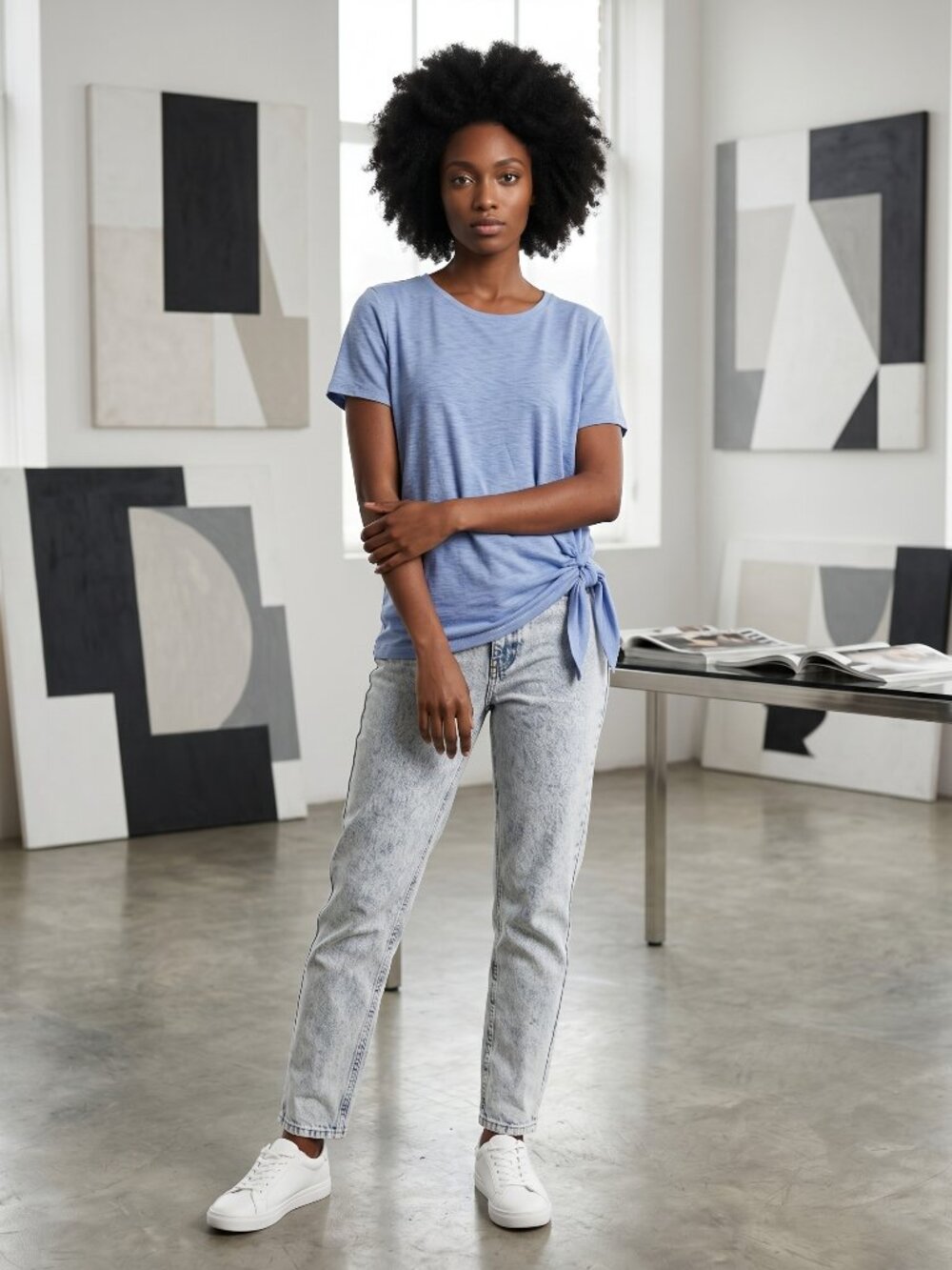International Concepts ruched tie front Tee